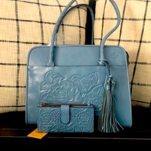 Patricia Nash Genuine Tooled leather Satchel and wallet set